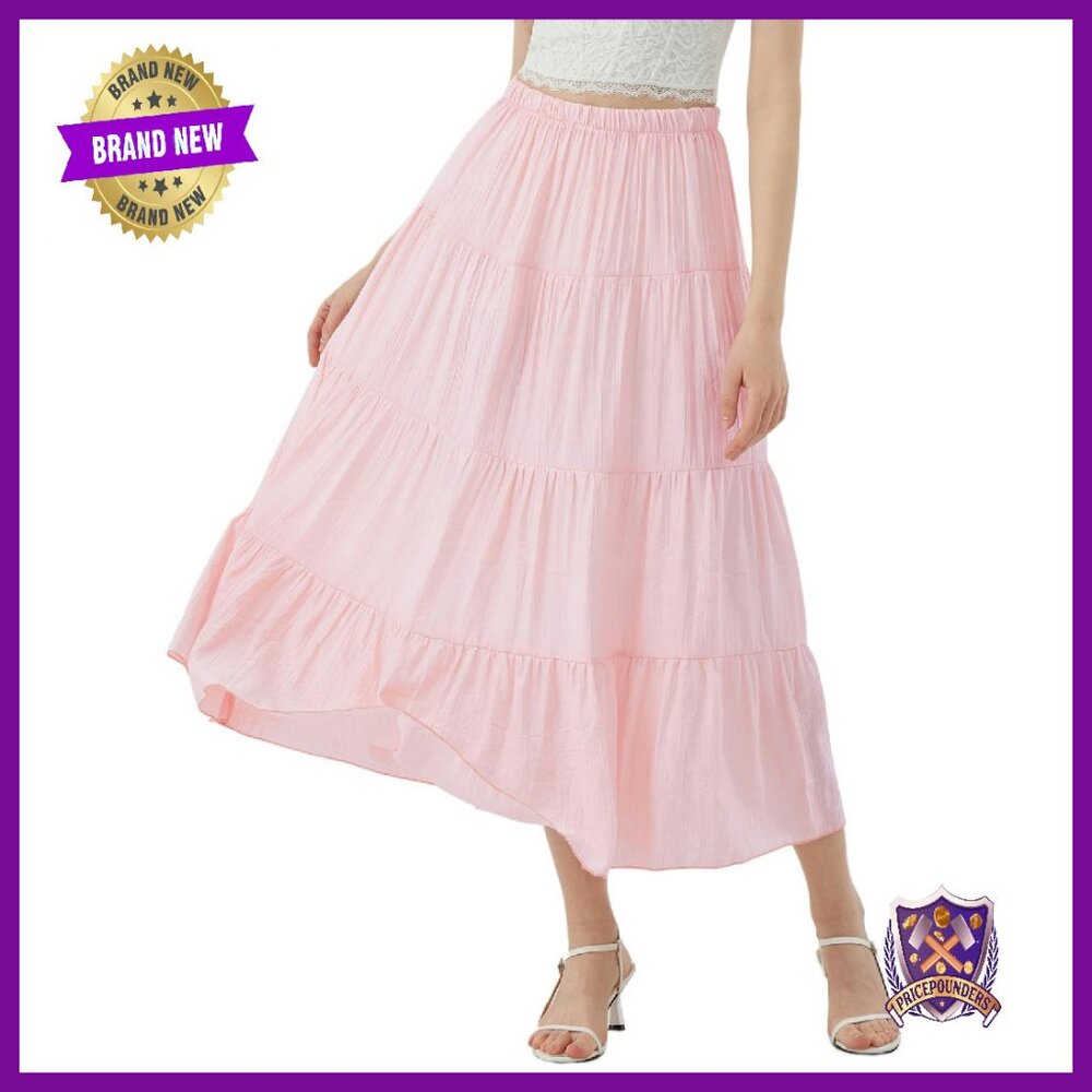 Women's Boho Maxi Skirt Elastic Waist Tiered A-Line Flowy Summer